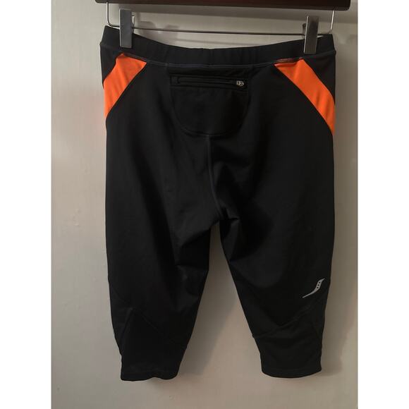 Saucony Black/Orange Capri Leggings S Bicycle Shorts Bikercore Activewear Cycle - Picture 2 of 8